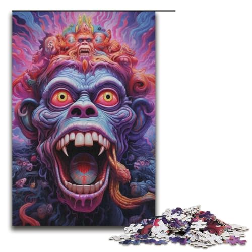 1000-teiliges Puzzle „Psychedelic Monkey“ aus Pappe, Lernspielzeug, Größe 38 x 26 cm von LLONGKT