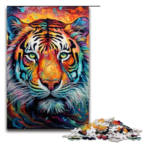 1000-teiliges Puzzle „Psychedelic Tiger“, Puzzle für Erwachsene, Holzpuzzle, Lernspiele, Größe 50 x 75 cm von LLONGKT