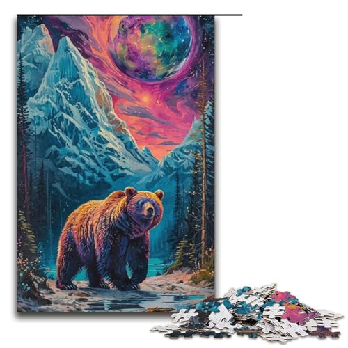 1000-teiliges Puzzle „Psychedelischer Bär in den Bergen“, Papppuzzle für Erwachsene, lustiges Geschenk (Größe 38 x 26 cm) von LLONGKT