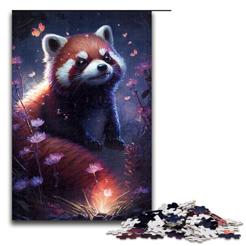 1000-teiliges Puzzle „Roter Panda, Blume, Galaxie“ für Erwachsene, Holzpuzzle, Heimdekoration, Größe 50 x 75 cm von LLONGKT