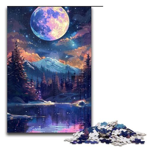 1000-teiliges Puzzle „Schneebedeckte Berge bei Nacht“ für Erwachsene, Holzpuzzle, tolles Geschenk für Erwachsene (Größe 50 x 75 cm) von LLONGKT