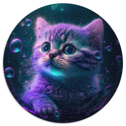 1000-teiliges Puzzle „Schneekatze“, rundes Papierpuzzle, Geburtstage, Weihnachten, Halloween, Thanksgiving, Ostern (Größe 67,5 x 67,5 cm) von LLONGKT