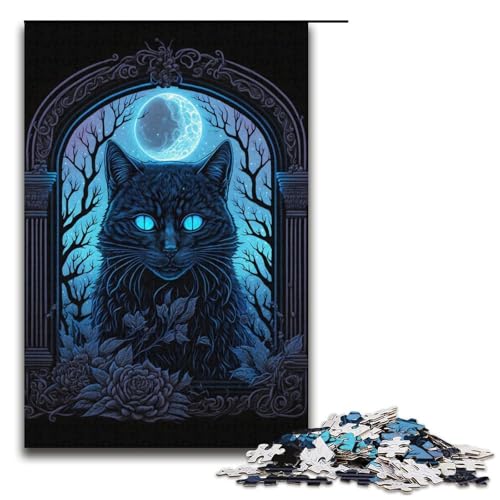 1000-teiliges Puzzle „Schwarzlicht-Katze“, Papppuzzle, Lernspielzeug, Familienspiele, Größe 38 x 26 cm von LLONGKT
