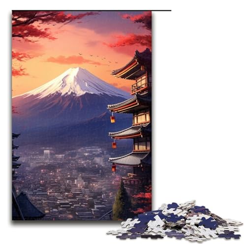 1000-teiliges Puzzle „Sonnenuntergang am Berg Fuji“, Puzzle für Erwachsene, Holzpuzzle, interessanter Stressabbau, Größe 50 x 75 cm von LLONGKT