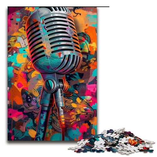 1000-teiliges Puzzle „Spiel mit Mikrofon“, Holzpuzzle, tolles Geschenk für Erwachsene (Größe 50 x 75 cm) von LLONGKT