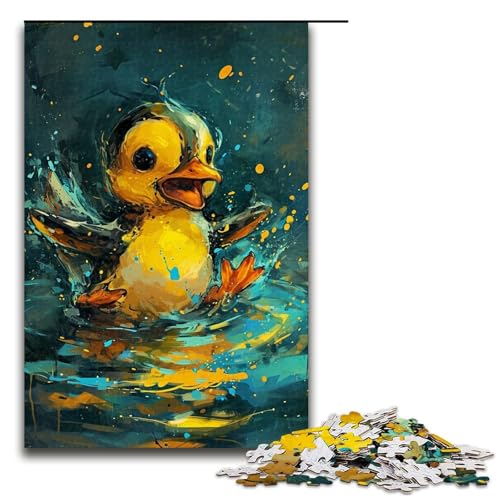 1000-teiliges Puzzle „Süße kleine gelbe Ente“ aus dem Wald, Puzzle für Erwachsene, Holzpuzzle, lustiges Geschenk (Größe 50 x 75 cm) von LLONGKT