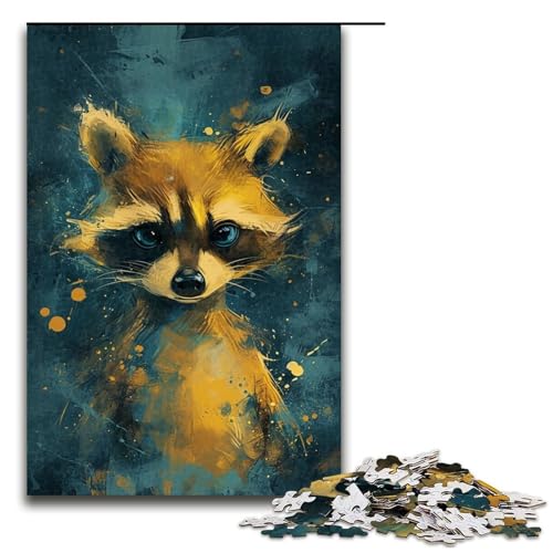 1000-teiliges Puzzle „Süßer Kleiner gelber Waschbär“, Puzzle für Erwachsene, Kunstwerk, Wichtelgeschenk für Teenager ab 14 Jahren (Größe 50 x 75 cm) von LLONGKT