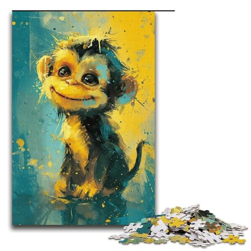 1000-teiliges Puzzle „Süßes kleines gelbes Äffchen“, Puzzle für Erwachsene, Kunstwerk, Wichtelgeschenk für Teenager ab 14 Jahren (Größe 38 x 26 cm) von LLONGKT