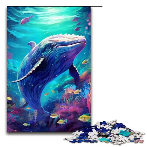 1000-teiliges Puzzle „Wal“ für Erwachsene, Holzpuzzle, Lernspiel, Herausforderungsspielzeug (Größe 50 x 75 cm) von LLONGKT