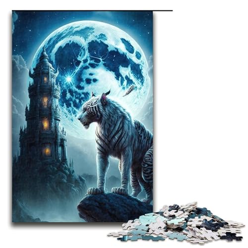 1000-teiliges Puzzle „Weißer Tiger“ für Erwachsene, Holzpuzzle, anspruchsvolles Spiel, Größe 50 x 75 cm von LLONGKT