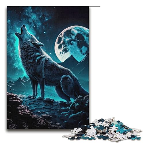 1000-teiliges Puzzle „Wölfe unter dem Vollmond“, Puzzle für Erwachsene, Papppuzzle, tolle Geschenke zu Weihnachten, Größe 38 x 26 cm von LLONGKT