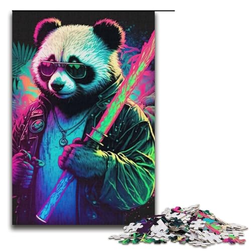 1000-teiliges Puzzle Panda Neon Puzzle für Teenager, Papppuzzle, Lernspiele für Erwachsene, Größe 38 x 26 cm von LLONGKT