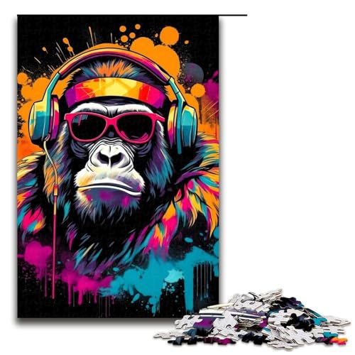1000-teiliges Puzzle für Erwachsene, AFFE, DJ, Musik, Lernspielzeug, lustiges Puzzle, Größe 50 x 75 cm von LLONGKT