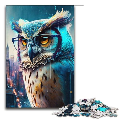 1000-teiliges Puzzle für Erwachsene, Blaue Eule, Lernspiele, perfekte Dekoration für Teenager ab 14 Jahren, Größe 38 x 26 cm von LLONGKT