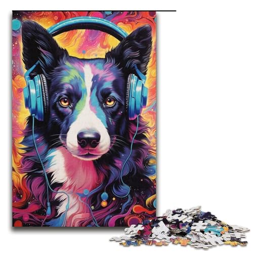 1000-teiliges Puzzle für Erwachsene, Border-Collie-Kopfhörer, Stressabbau, für Teenager ab 14 Jahren, Größe 38 x 26 cm von LLONGKT
