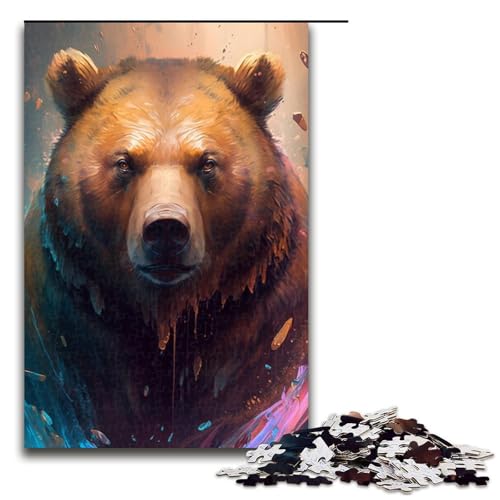 1000-teiliges Puzzle für Erwachsene, Braunbär, Malen, Lernen, Lernspielzeug, Geburtstagsgeschenk, Geschenke, Wandkunst (Größe 50 x 75 cm) von LLONGKT