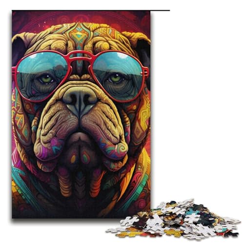 1000-teiliges Puzzle für Erwachsene, Brillen- und Hunde-Quizspiel, anspruchsvoll zu vervollständigen, Aber unterhaltsam und humorvoll, Größe 38 x 26 cm von LLONGKT