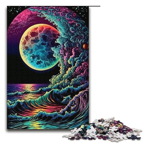 1000-teiliges Puzzle für Erwachsene, Bunte Wellen, Puzzle, Quizspiel, Geburtstagsgeschenk, Geschenke, Wandkunst (Größe 38 x 26 cm) von LLONGKT