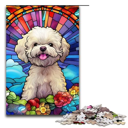 1000-teiliges Puzzle für Erwachsene, Buntglas-Hund, Puzzle für Erwachsene, Holzpuzzle, Lernspiel, Größe 50 x 75 cm von LLONGKT
