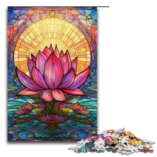 1000-teiliges Puzzle für Erwachsene, Buntglas-Lotus-Denkspiel, hilft dem Gehirn, süchtig machendes Spielzeug zu trainieren und Geduld zu fördern, Größe 38 x 26 cm von LLONGKT