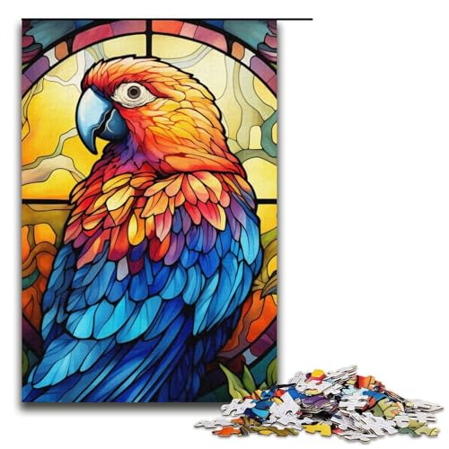 1000-teiliges Puzzle für Erwachsene, Buntglas-Papagei-Puzzle für Erwachsene, Papppuzzle für Familienspaß und Spieleabend, Größe 38 x 26 cm von LLONGKT