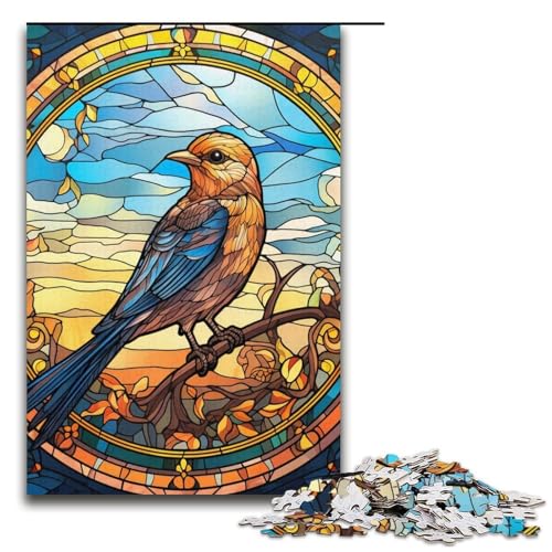 1000-teiliges Puzzle für Erwachsene, Buntglas-Spatz-Puzzle, Lernpuzzle, Größe 38 x 26 cm von LLONGKT