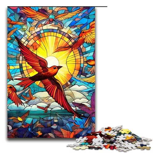 1000-teiliges Puzzle für Erwachsene, Buntglasvogel-Denkspiel, hilft dem Gehirn, süchtig machendes Spielzeug zu trainieren und Geduld zu fördern, Größe 50 x 75 cm von LLONGKT