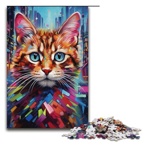 1000-teiliges Puzzle für Erwachsene, ColorfulCat-Puzzle, Lernspiele, Wichtelgeschenke für Teenager ab 14 Jahren (Größe 38 x 26 cm) von LLONGKT