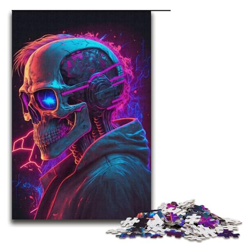 1000-teiliges Puzzle für Erwachsene, Cyber-Totenkopf-Puzzle für Teenager, Papppuzzle, Lernspiele für Erwachsene, Größe 38 x 26 cm von LLONGKT