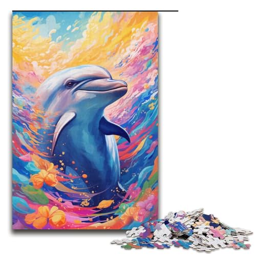 1000-teiliges Puzzle für Erwachsene, Delfin-Puzzle, Lernspiele, Wichtelgeschenke für Teenager ab 14 Jahren (Größe 38 x 26 cm) von LLONGKT