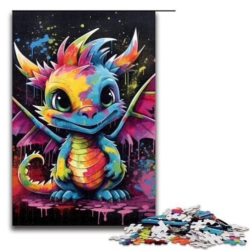 1000-teiliges Puzzle für Erwachsene, Dinosaurier-Graffiti-Malpuzzle für Erwachsene, Holzpuzzle, Lernspiel, Herausforderungsspielzeug, Größe 50 x 75 cm von LLONGKT