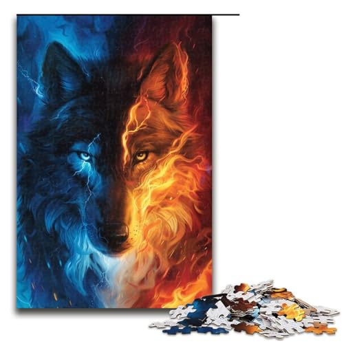 1000-teiliges Puzzle für Erwachsene, EIS- und Feuerwolf-Quizspiel, Stressabbau, schwierige Herausforderung, Größe 50 x 75 cm von LLONGKT