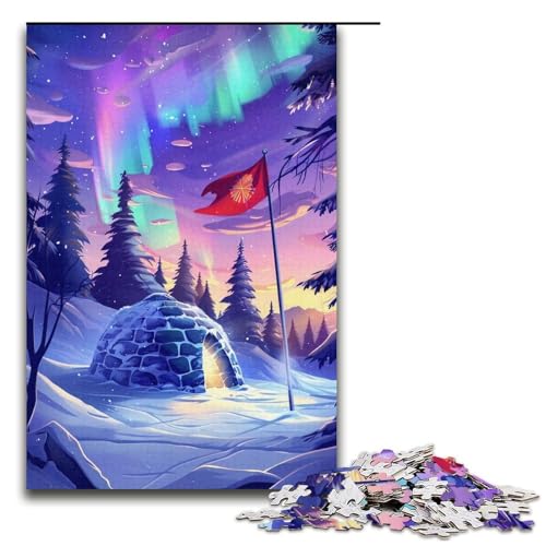 1000-teiliges Puzzle für Erwachsene, Eisschlösser unter der Aurora Borealis, Puzzle-Wanddekoration, einzigartige Heimdekoration und Geschenke, Größe 38 x 26 cm von LLONGKT
