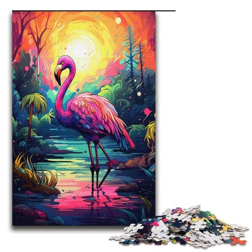 1000-teiliges Puzzle für Erwachsene, Farbmalerei, Flamingo-Puzzle, Lernspiele, Wichtelgeschenke für Teenager ab 14 Jahren (Größe 38 x 26 cm) von LLONGKT