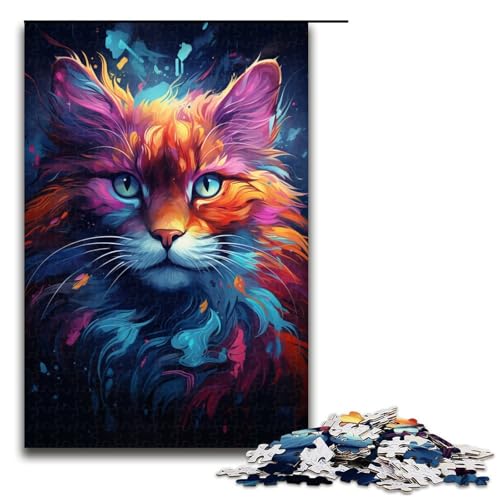 1000-teiliges Puzzle für Erwachsene, Farbzeichnung, Katzen-Puzzle, Lernpuzzle, Geschenk zum Geburtstag (Größe 50 x 75 cm) von LLONGKT