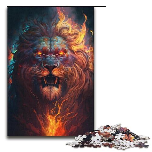 1000-teiliges Puzzle für Erwachsene, Feuerlöwe-Spielzeug, Denkspiel, Herausforderung für die Gehirnintelligenz, süchtig machendes Spielzeug (Größe 38 x 26 cm) von LLONGKT
