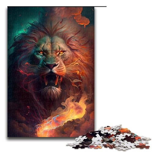 1000-teiliges Puzzle für Erwachsene, Feuerlöwe-Spielzeug, Denkspiel, Herausforderung für die Gehirnintelligenz, süchtig machendes Spielzeug (Größe 50 x 75 cm) von LLONGKT