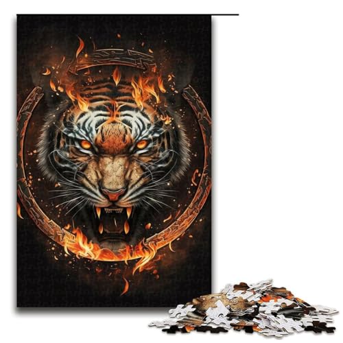 1000-teiliges Puzzle für Erwachsene, Feuertigerkopf, Puzzle für Erwachsene, Holzpuzzle, Lernspiele, Größe 50 x 75 cm 1000-teiliges Puzzle für Erwachsene, Feuertigerkopf, Puzzle für Erwachsene, Holzpuzzle, Lernspiele, Größe 50 x 75 cm von LLONGKT