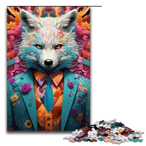 1000-teiliges Puzzle für Erwachsene, Fuchs im Anzug, Puzzle für Teenager, Holzpuzzle, dekomprimierendes intellektuelles Lernspielzeug, Größe 50 x 75 cm von LLONGKT