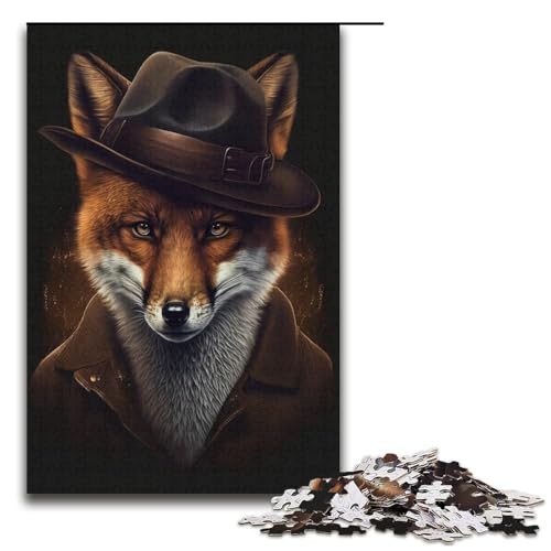 1000-teiliges Puzzle für Erwachsene, Fuchs mit Hut, Lernpuzzle, Künstlersammlung, bildende Kunst für Jugendliche ab 14 Jahren (Größe 38 x 26 cm) von LLONGKT