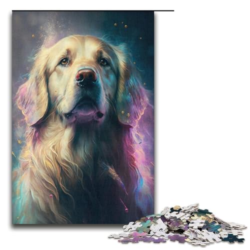 1000-teiliges Puzzle für Erwachsene, Golden Retriever-Hundemalerei, Puzzlespiel, Spielzeug, Kunstwerk für Teenager ab 14 Jahren (Größe 38 x 26 cm) von LLONGKT