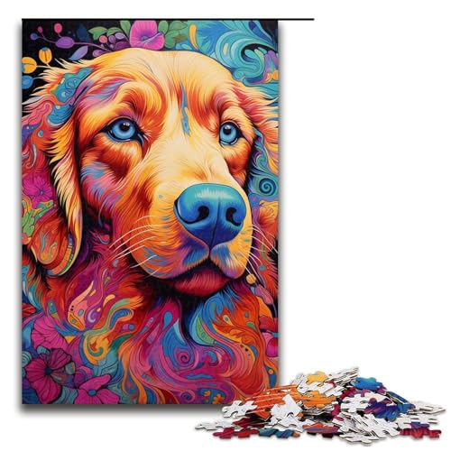 1000-teiliges Puzzle für Erwachsene, Golden Retriever-Puzzle für Erwachsene, Holzpuzzle, interessanter Stressabbau, Größe 50 x 75 cm von LLONGKT