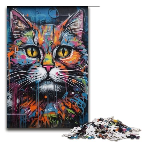 1000-teiliges Puzzle für Erwachsene, Graffiti-Kunst, Katzen-Denkspiel, einzigartiges Geburtstagsspiel (Größe 38 x 26 cm) von LLONGKT