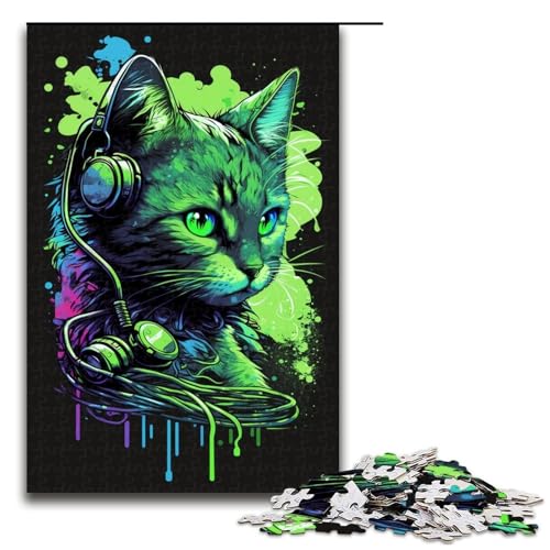 1000-teiliges Puzzle für Erwachsene, Grünes Spiel, Katzen-Puzzle, Mitmach-Spiel, Jedes Teil ist einzigartig – Anspruchsvolles, lustiges Familienspiel (Größe 50 x 75 cm) von LLONGKT