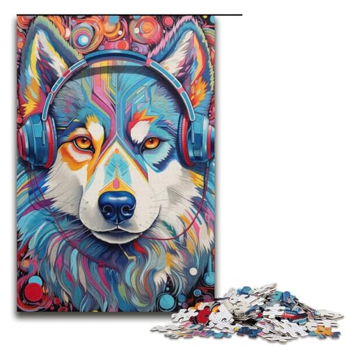 1000-teiliges Puzzle für Erwachsene, Husky-Kopfhörer, Puzzle, Geschenke, Weihnachtswunschliste mit Weihnachtsmann, Größe 38 x 26 cm von LLONGKT