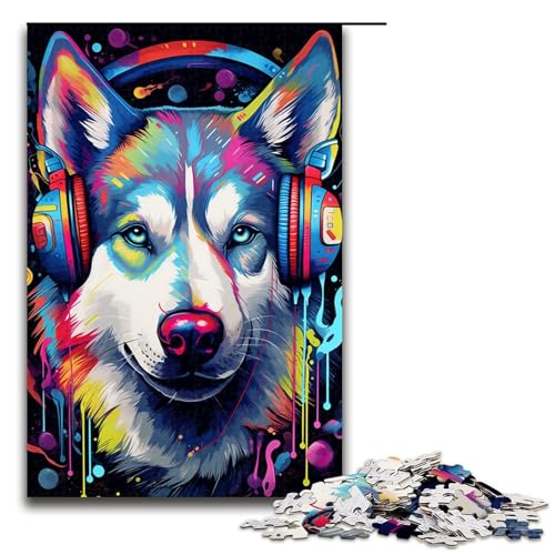 1000-teiliges Puzzle für Erwachsene, Husky-Kopfhörer, Puzzle für Lernspiele, Herausforderungsspielzeug, verbessert das Gedächtnis (Größe 50 x 75 cm) von LLONGKT