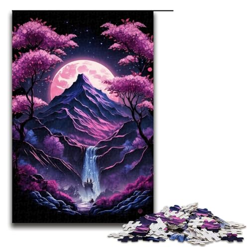 1000-teiliges Puzzle für Erwachsene, Kirschblüten-Berg-Puzzle – anspruchsvolles Spiel, ganze Familie, Größe 50 x 75 cm von LLONGKT