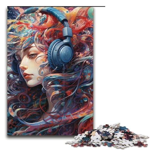 1000-teiliges Puzzle für Erwachsene, Kopfhörer, Anime-Mädchen, Puzzle, Lernen, pädagogisches Spielzeug, Größe 38 x 26 cm von LLONGKT