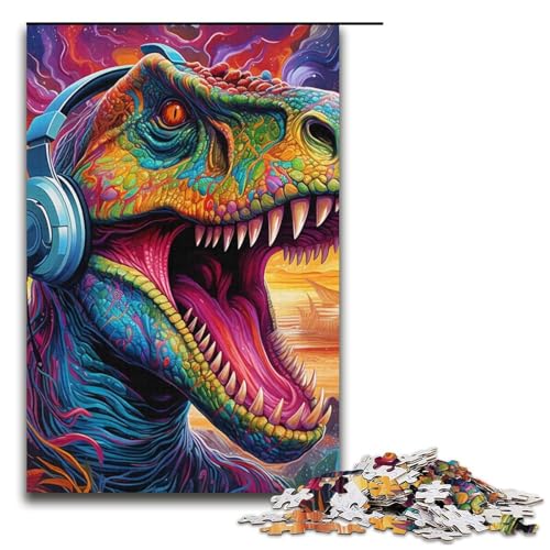 1000-teiliges Puzzle für Erwachsene, Kopfhörer, Dinosaurier-Denkspiel, hilft dem Gehirn, süchtig machendes Spielzeug zu trainieren, um Geduld zu fördern, Größe 38 x 26 cm von LLONGKT