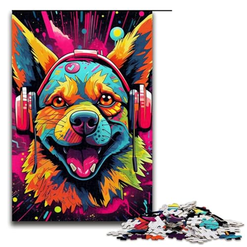 1000-teiliges Puzzle für Erwachsene, Kopfhörer, Hund, Präzisionsschnitt, Eltern-Kind-Interaktion, Größe 50 x 75 cm von LLONGKT